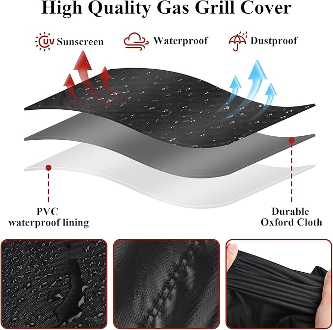 Grill Cover for Cuisinart 28" Outdoor Flat-Top Barbecue Covers, Waterproof 2-in-1 Carbon Steel Griddle Gas Grill Cover - 53" L×24" W×39" H