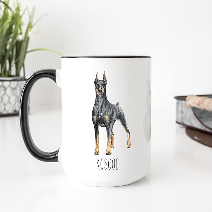 Doberman Custom Coffee Mugs with Name for Dog Mom Dad - Personalized Gifts for Best Friends - Grandma Grandpa Present (Doberman)