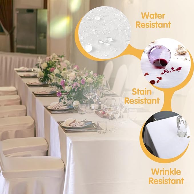 BRILLMAX 6 Pack White Tablecloths 60 x 126 Inch for 8ft Rectangle Tables - 150 GSM Polyester Fabric, 15" Standard Drop, Water, Stain & Wrinkle Resistant Cloth Cover for Wedding Banquet Dining Buffet