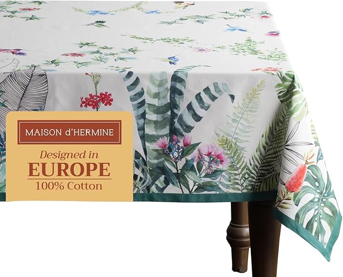 Maison d' Hermine Table Cloth Rectangle Table 100% Cotton 60 x 90 Inches Tablecloth Reusable Decorative for Dining Room Farmhouse Home Valentines Day Decorations Spring Summer - Tropiques