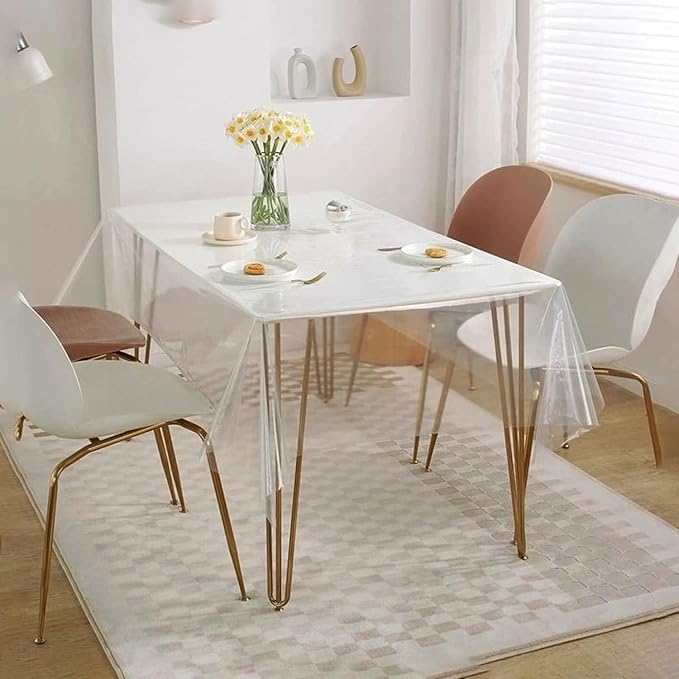 Pioggia Clear Tablecloth Protector Rectangle Waterproof Oil-Proof Plastic Table Cloth Wipeable PVC Table Cover for Indoor and Outdoor (Clear, 60 x 120 Inch)