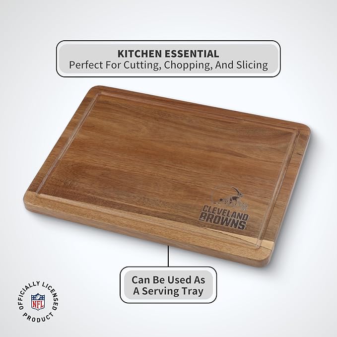 The Memory Company Officially Licensed NFL Acacia Cutting Board – 11.7" x 15.7" Durable Wood Chopping & Serving Board with Team Logo