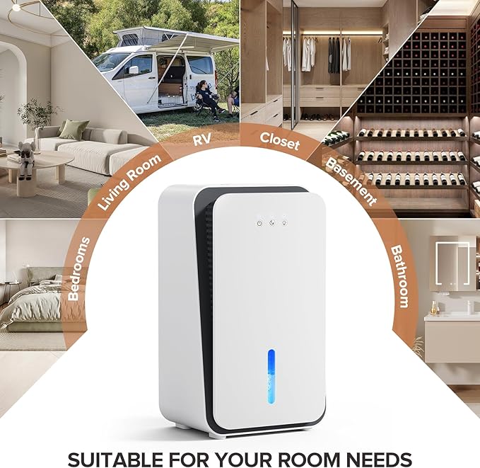 Dehumidifier for Home,1000 sq.ft Dehumidifier for Basement Bathroom Bedroom with Auto Shut Off, Built-in Aromatherapy Diffuser,7 Colors LED Light, Quiet Dehumidifiers with Sleep Mode(CS08-Ivory)