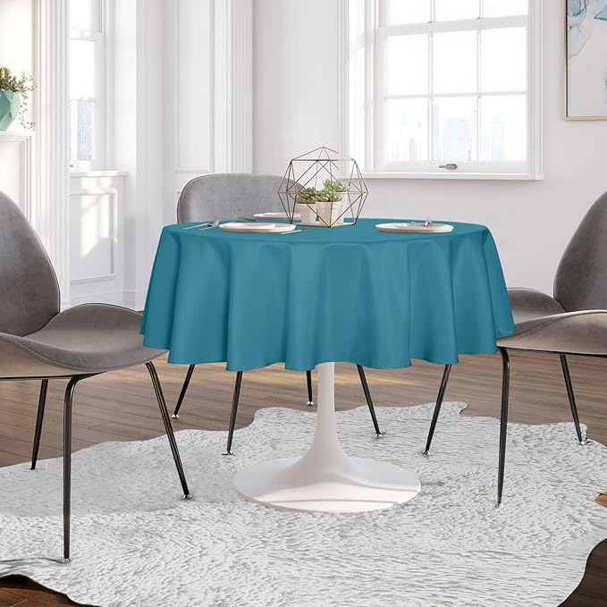 sancua Round Tablecloth - 60 Inch(Fits 20-48 Inch Tables) - Water Resistant Spill Proof Washable Polyester Table Cloth Decorative Fabric Table Cover for Dining, Buffet Parties and Camping, Teal