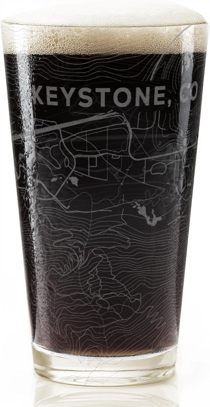 KEYSTONE COLORADO Engraved Pint Glass | Great Ski Resort Mountain Topography Map Gift Idea!