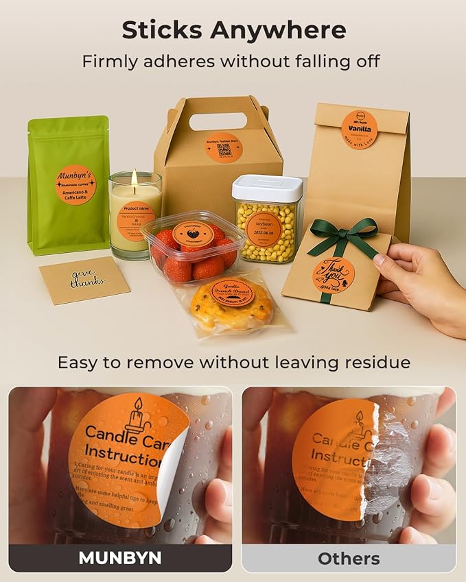 MUNBYN 2 Inch Orange Circle Thermal Labels, Multi-Purpose Self-Adhesive Round Thermal Printer Stickers for Business, 750 Sheets/1 Roll