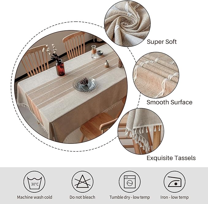 Deep Dream Tablecloths, 55 x 86 Inch Waterproof Table Cloth, Linens Wrinkle Free Anti-Fading, Rustic Table Cover Decoration for Kitchen Dinning Christmas (Rectangle/Oblong,6-8 Seats, Light Coffee)