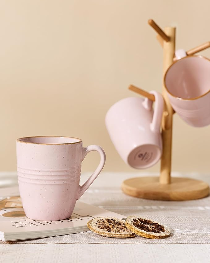famiware Jupiter Coffee Mugs Set of 4, 13 oz Coffee Mug, Microwave and Dishwasher Safe, Coffee Cups with Handle for Coffee, Tea, Cocoa, Milk, Light Pink