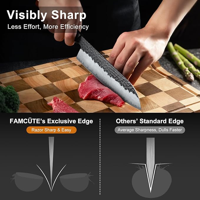 Santoku Knife 7 inch, Hand Forged 5 Layers 9CR18MOV High Carbon Steel Professional Kitchen Knife, Ultra Sharp Rosewood Handle Japanese Chopping Knife As a Thoughtful Christmas Gift for Dad/Mom
