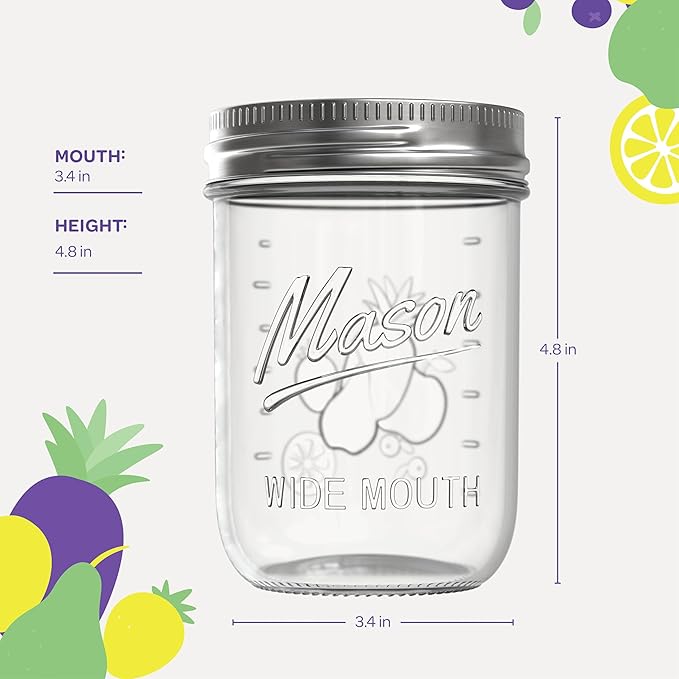 SEWANTA Wide Mouth Mason Jars 16 oz [18 Pack] With Mason Jar Lids and Bands, Mason Jars 16 oz - For Canning, Fermenting, Pickling - Jar Décor - Microwave/Freeze/Dishwasher Safe.