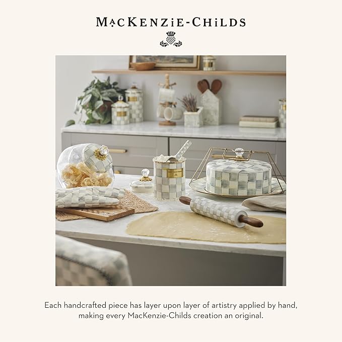 MACKENZIE-CHILDS Enamel Teacup, Unique Coffee and Tea Mug, Enamel Cup for Hot Tea, 10 Ounces, Gray-and-White Sterling Check