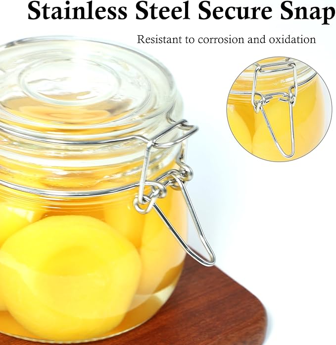 Glass Jars With Airtight Lid 16 Oz (Set Of 6) Wide Mouth Mason Glass Airtight Storage Canisters Leakproof For Coffee Sugar Nuts Spice Refrigerator Pickles & Preserves Tea For Fridge Kitchen Pantry