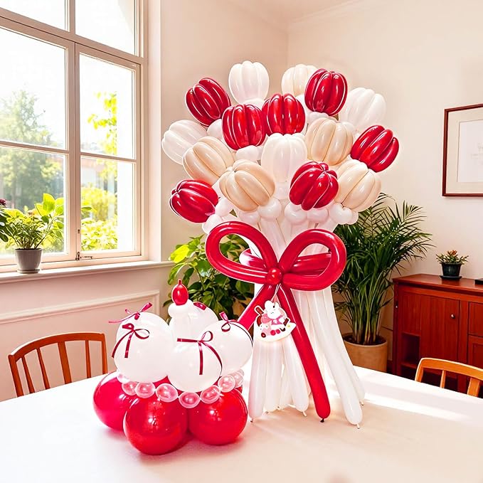 KAWKALSH 260 Red Long Balloons for Balloon Garland Thickening Skinny Latex Twisting Animals Modeling Christmas Birthday Wedding Party Festival Decorations 100pcs