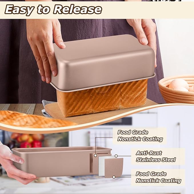 LIANYU 8 Pack Loaf Pans for Baking Bread 9x5In, Stainless Steel Meatloaf Baking Loaf Tins, Heavy Duty Metal Bakeware for Bread Cake Brownies, Non Stick & Easy Release, Rose Gold