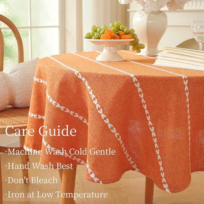 Zobesta Linen Table Cloth Burnt Orange Round Tablecloth 53 inch, Washable Farmhouse Soft Boho Round Table Cloth for Halloween,Thanksgiving, Party, Dining, Outdoor, Fall