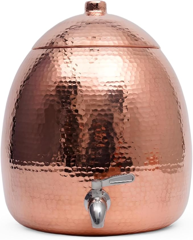 2.5 Gallon Hand-Hammered100% Pure Copper Water Dispenser - AyurvedicUncoated Artisan Crafted, Mirror Polished for Home & Office Use