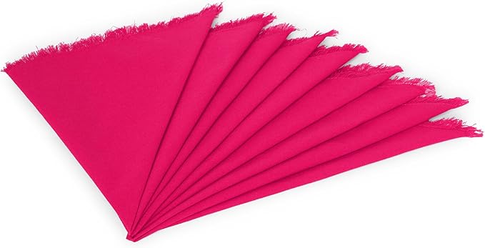 Lightnpro Cotton Napkins Set of 12, Beautiful Handmade Fringe Dinner Cloth Napkins, Washable and Reusable for Dining, Parties, Weddings, Holiday & Everyday Use - 18x18 Inch Magenta