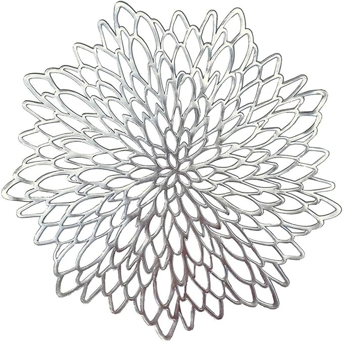 1PCS PVC Placemat for Dining Table Hollow Pad Coaster Pad Table Bowl Mat(A Silver)