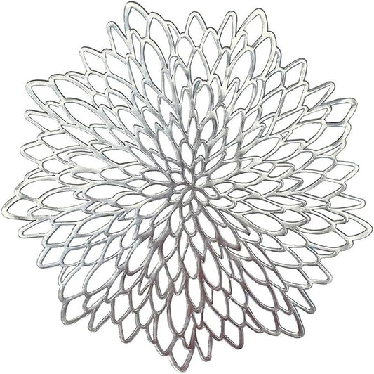 1 Pcs European Table Placemat Coaster Hollow Snowflake Shape PVC Coffee Table Mat Heat Home Decor(A Silver,10cm Coaster)