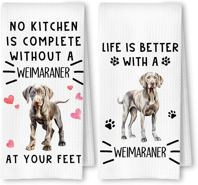 Weimaraner Gifts Kitchen Towels, Weimaraner Dog Dish Tea Towels for Kitchen Decor, Dog Lover Mom Dad Gifts Decorative Hand Towel, 16x24 Inches Set of 2