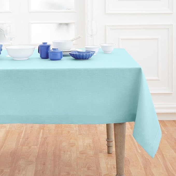 Solino Home Aqua Blue Linen Tablecloth 52 x 52 Inch - 100% Pure Linen Square Table Throw - Fete, Machine Washable Fabric Table Cloth for Winter, Spring, Easter