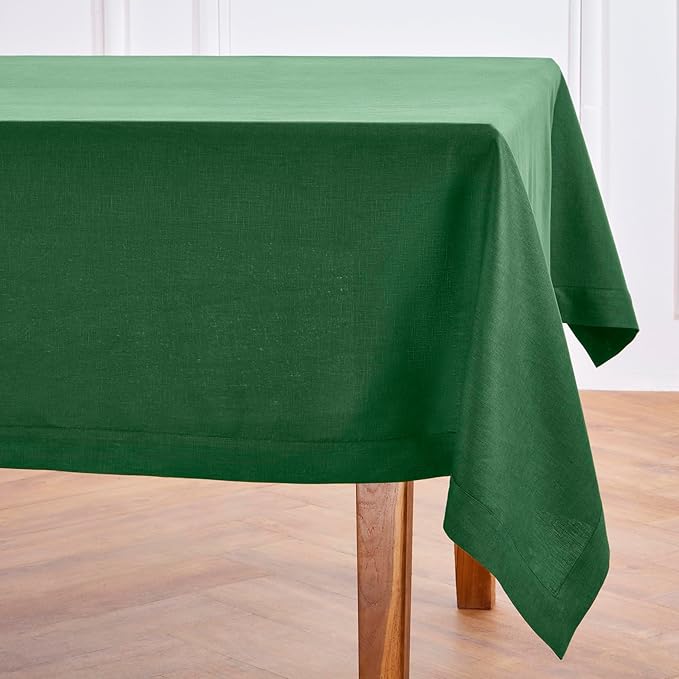 Solino Home Linen Tablecloth 60 x 120 Inch - 100% Pure Linen Pine Green Table Cloth for Rectangle Tables - Fete, Machine Washable Tablecloth for St Patricks Day