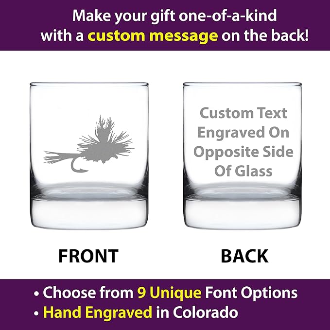 Custom Fly Fishing - Personalized Whiskey Rocks Glass - Unique Flyfishing Themed Gifts for Fishermen - 10.25 Ounce - Customized Bourbon Glass Gift