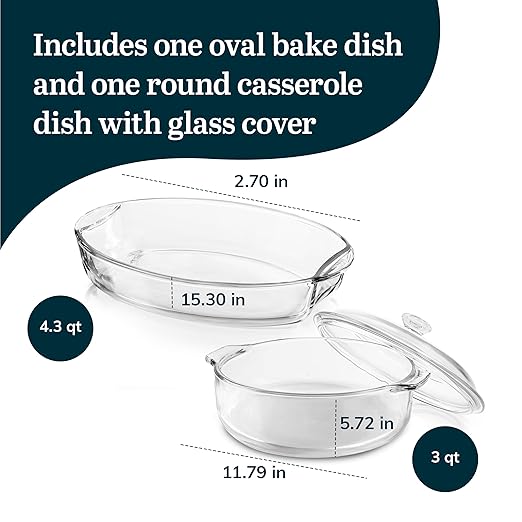 Libbey Baker's Basics 2 Piece Casserole Dish with Lid - Elegant Glass Casserole Dishes for Oven - Versatile Baking Dishes to Store Leftovers and More