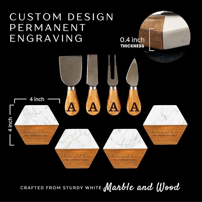 Personalized Housewarming Gifts, Custom Marble Charcuterie Cheese Board, Engraved House Warming Gifts New Home - Gift Ideas for Host, Gifts for Couples, Home Owners, Weddings