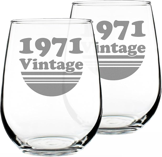 Bevvee Vintage 1971 Stemless Wine Glass - 55th Birthday Gifts for Women & Men Turning 55 - Bday Party Decor - Set of 2 - Large 17 oz