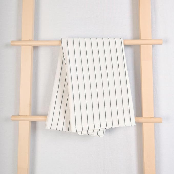 MONDAY MOOSE Striped Farmhouse Picnic Style Decoration Rectangle Natural Stonewashed Cotton Tablecloth for Kitchen, Dining Room, Restaurant (55x70 inch, White/Black Stripes)