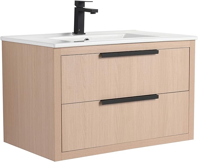 Fine Fixtures Kingsford Modern 30 Inch Bathroom Vanity with Sink, White Oak Finish, Elegant Bathroom Vanities for Modern Homes, Stylish Storage Solutions for Bathrooms
