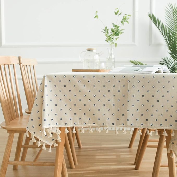 Rectangular Tablecloth Daisy Print Small Fresh Pastoral Tablecloth Tablecloth Tassel Lace Suitable for Restaurant Camping(140 * 260cm)