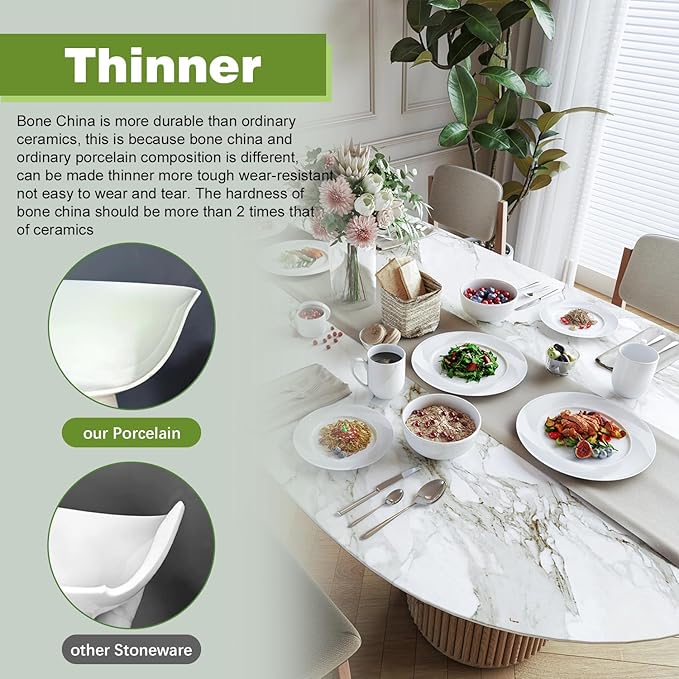 Yoshy 12-Piece White Bone China Dinnerware with Lightweight Durable Chip Resistant Design Service for 4 (16 Piece - Service for 4, Rhythmlight)
