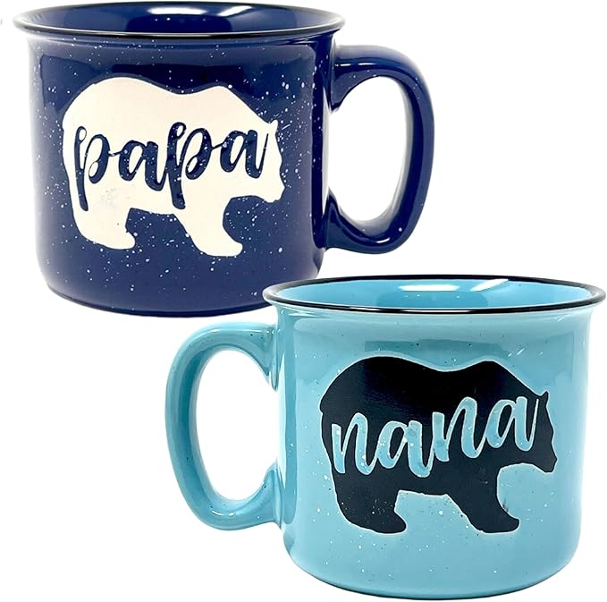 Nana and Papa Bear Cute 15 oz Coffee Mug for Grandma, Grandmother - Grandma Gifts, Mother's Day, Father's Day, Christmas, Birthday (Nana Bear Teal and Papa Bear Navy Blue Gift Set)