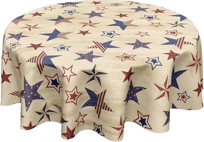 4th of July Round Tablecloth 60 Inch Patriotic Vintage Red and Blue Star Memorial Day Polyester Table Cloth Independence Day Table Cover for Kitchen Dinner Home Decor