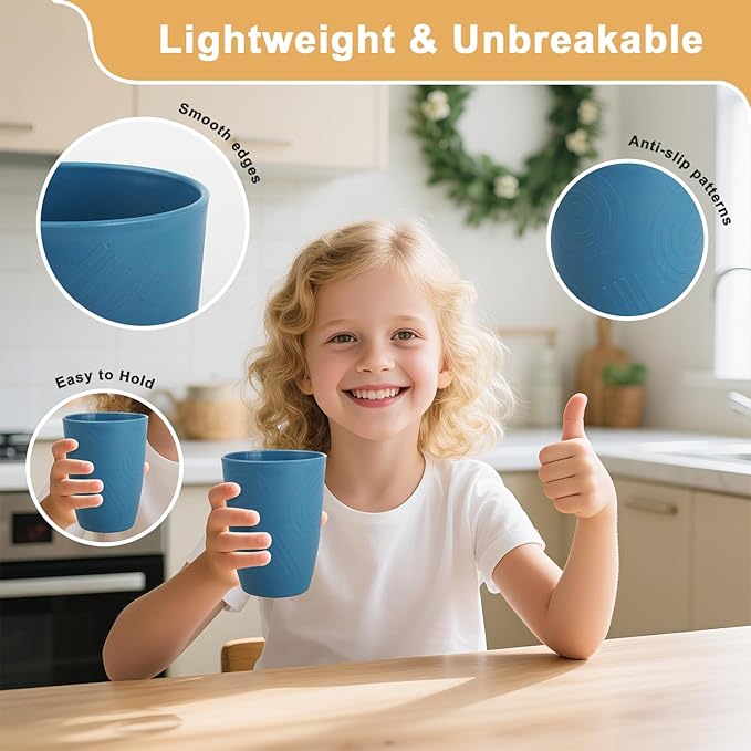 12oz Wheat Straw Cups Set of 6, Alternatives to Plastic Cups Reusable, Unbreakable Drinking Glasses, Microwave & Dishwasher Safe Drinking Cup, Small Water Cup for Kitchen, Party (Multicolor)