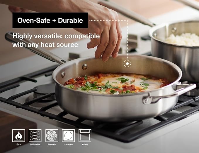Misen 5-Ply Stainless Steel Cookware Set - Versatile, Dishwasher Safe - 12-Piece Set - 10" Skillet, 12" Skillet, 3 QT Saute Pan & 6 QT Rondeau + Lids, 2 QT & 3 QT Saucier + Lids, 8 QT Stockpot + Lid
