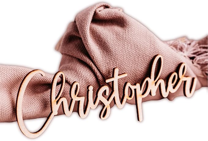 Customized Wooden Name Tags for Place Setting, Personalized Place Cards for Weddings, Bridal Showers and Events, Cursive Laser Cut Seating Cards