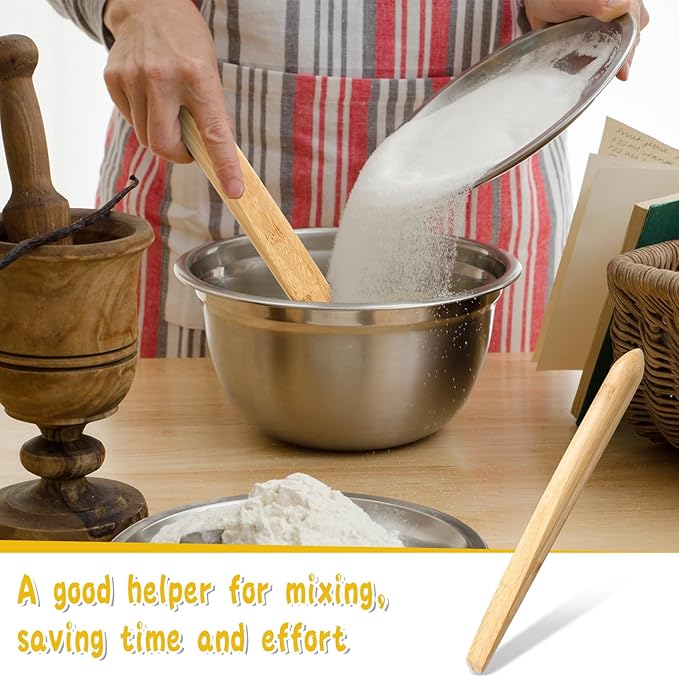 Hillban 2 Pcs 11 Inch Spurtle for Sourdough Stirring Stick Bread Mixing Stir Stick Bread Making Tools Paddle Wooden Dowel for Sourdough Spurtle Spatula Kitchen Cooking(Bamboo)