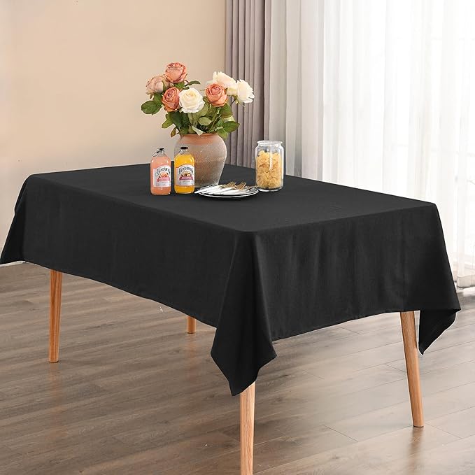 Rectangle Tablecloth 55 x 95 Inch - Waterproof Faux Linen Table Cloth for Dining Table, Kitchen, Party, Wedding, Holiday & Everyday Decoration, Black