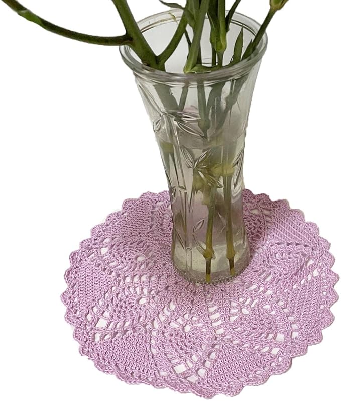 BIBITIME Lace Placemats Table Doilies Round Handmade Crochet Doily Kitchen Cup Mug Mats (Light Purple, 11 to 12 inches-1PC)