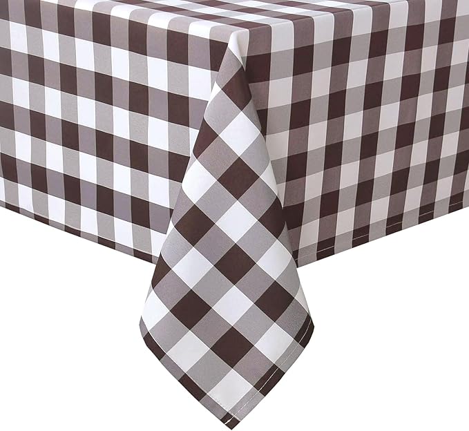 Hiasan Checkered Tablecloth Rectangle - Stain Resistant, Waterproof and Washable Table Cloth Gingham for Outdoor Picnic, Holiday Dinner, 30 x 60 Inch, Coffee and White