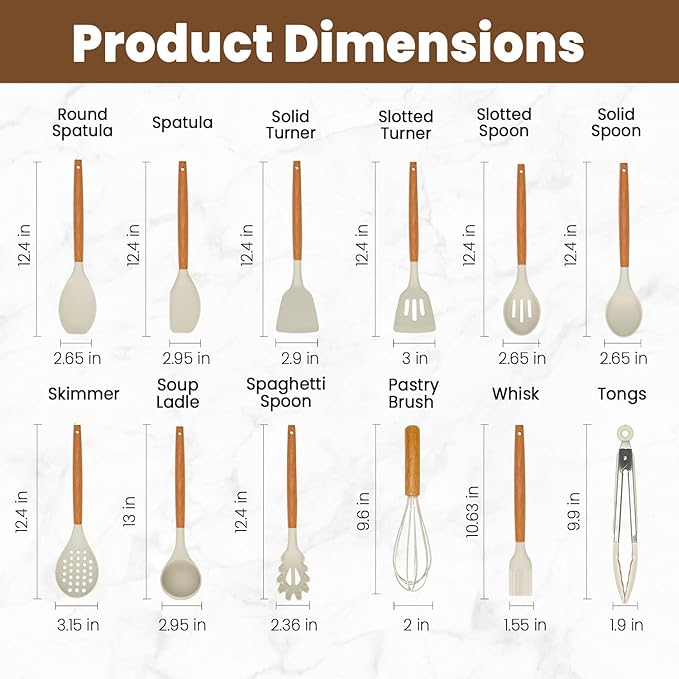 Kitchen Utensils Set - Silicone Cooking Utensils Set - 12 Pcs for Cooking, Spatula,Turner, Spoon, Brush, Useful Pots and Pans Accessories, Kitchen Gadgets for Non-Stick Cookware BPA FREE