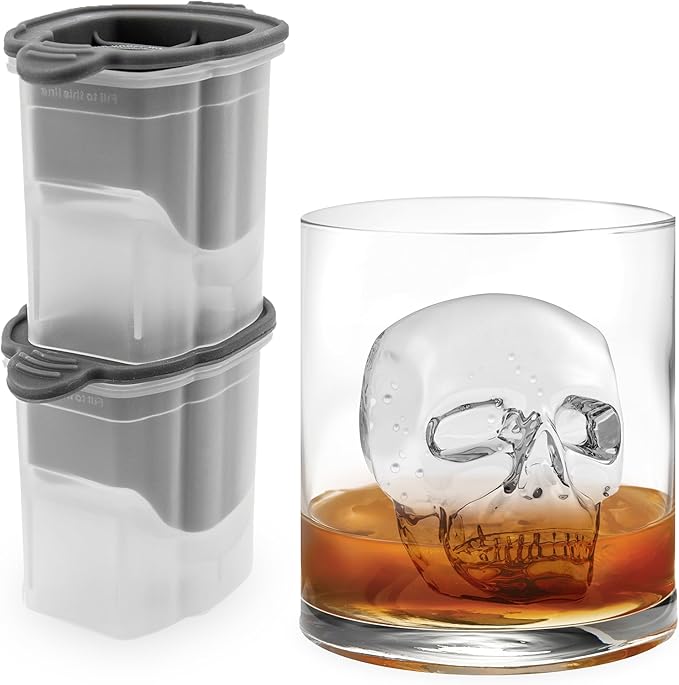 Tovolo Skull Ice Cube Mold Pack of 2 Craft Ice Molds for Whiskey Bourbon Cocktails, Easy Fill No Leak Silicone Skeleton Skull Shaped Ice Cube Gifts for Men, Dishwasher Safe BPA Free Large Skull Mold
