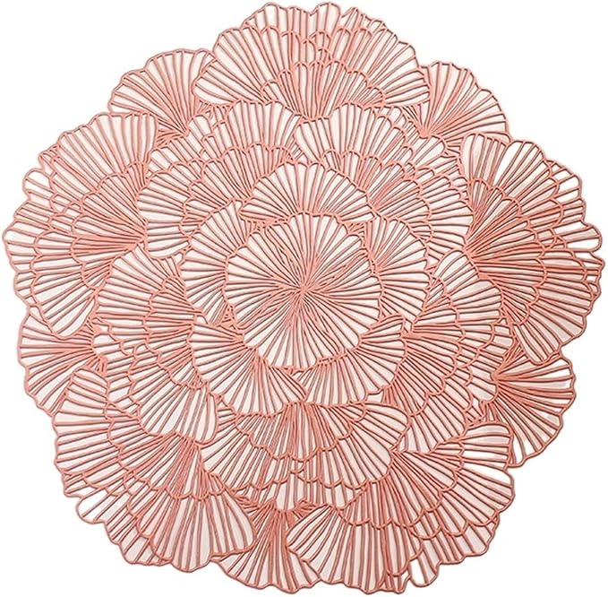 6/4PCS Round Placemats Restaurant Hollow PVC Decoration Meal Mat Anti- Dining Table Line Mat Steak Plate Pad(B3,6 Pieces)