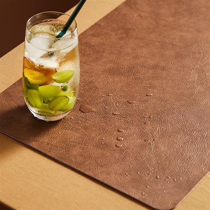Classic Leather Placemat Sets for Dinging Table Rectangle Circular Table Mat Square Coasters Waterproof Oil-Proof Anti- Pad(A Dark Brown)