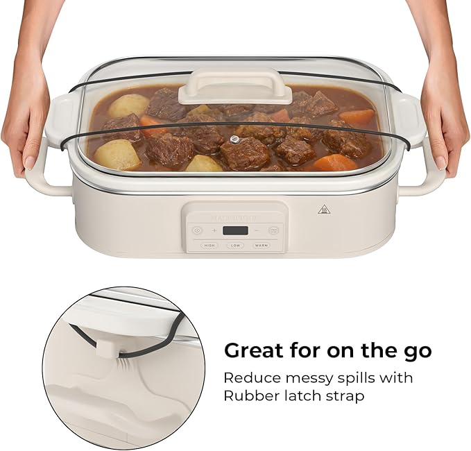 4 Quart Casserole Programmable Slow Cooker with Ceramic Baking Dish - Perfect Kitchen Small Appliance for Family Dinners, Oven Safe and Durable Bakeware for Lasagna, Roasts (Oatmeal)