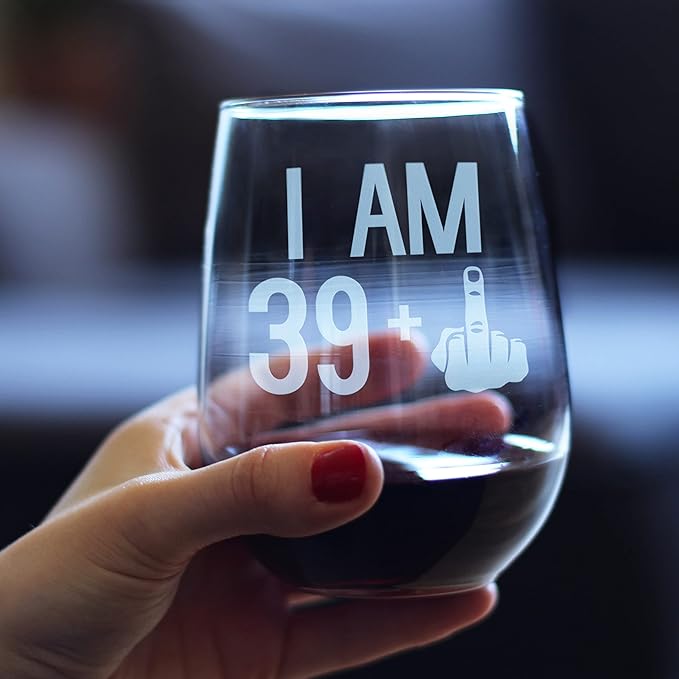 Bevvee - 39 + 1-40th Birthday Funny Stemless Wine Glass