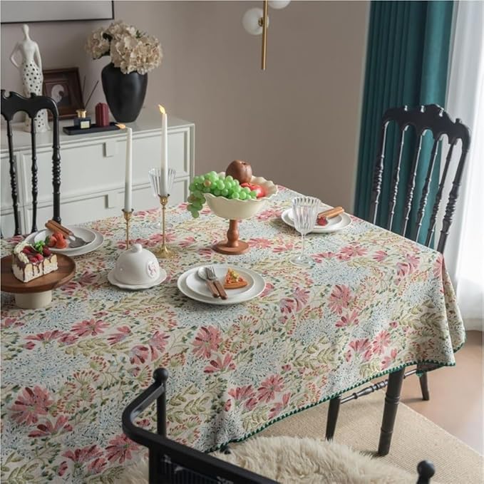 Rectangular Tablecloth Retro Embroidery Contrast Color Tablecloth Jacquard Rectangular Tablecloth Suitable for Restaurant Camping(140 * 200cm)